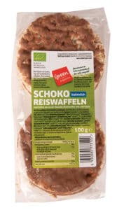 Vaflji Bio riževi, z mlečno čokolado, 100g