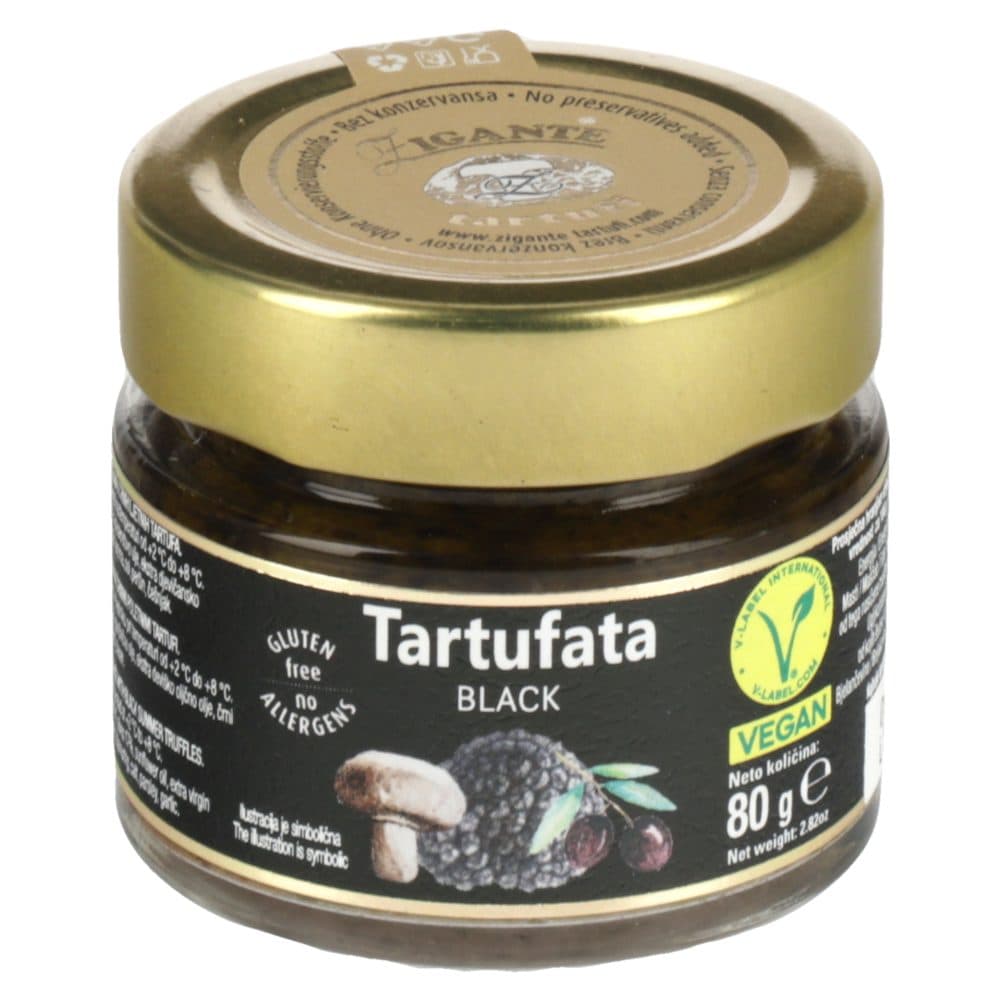 omaka tartufata black s šampinjoni, olivami in črnimi poletnimi tartufi, zigante tartufi, 80g